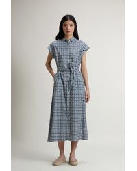 Woolrich - Overhemdjurk Van Katoenmix Met Riem Blauw Grootte - Lyst