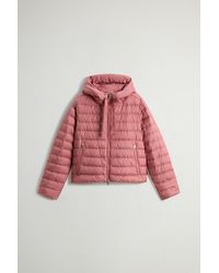 Woolrich - Licht Donsjack Van Microvezel Met Capuchon Roze Grootte - Lyst