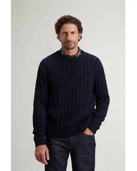 Woolrich - Trui Met Ronde Hals Van Wol- En Katoenmix Met Kabelstructuur Blauw Grootte - Lyst