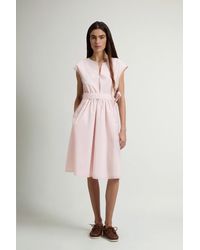 Woolrich - Jurk Van Popeline Van Zuiver Katoen Met Riem Roze Grootte - Lyst