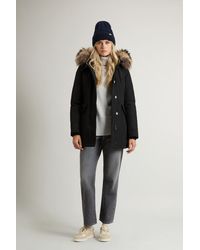 Woolrich - Arctic Parka Van Ramar Cloth-Stof Met Afneembare Bontrand Zwart Grootte - Lyst