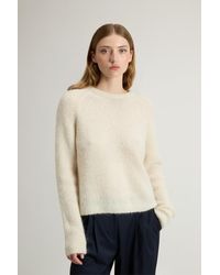 Woolrich - Trui Met Ronde Hals Van Alpaca- En Achteraf Geverfde Wolmix Wit Grootte - Lyst