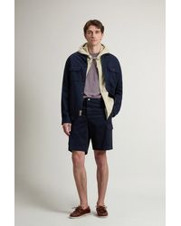 Woolrich - Achteraf Geverfd Safari-Overhemdjack Van Katoen- En Linnenmix Blauw Grootte - Lyst