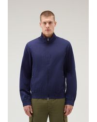 Woolrich - Bomber Jacket In Cotton-linen Blend Blue - Lyst