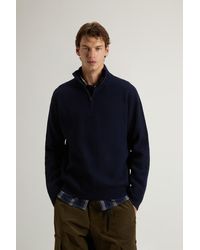Woolrich - Herren Pullover Aus Kaschmir-Wollmischung Mit Hohem Kragen Und Halbreißverschluss Blau Größe - Lyst