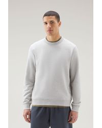 Woolrich - Crewneck Cotton Fleece Sweatshirt With Embroidered Logo - Lyst