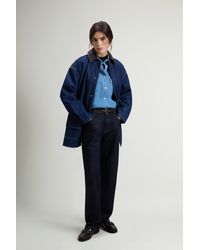 Woolrich - Chaqueta De Denim De Puro Algodón Con Cuello De Piel Para Mujer Talla - Lyst