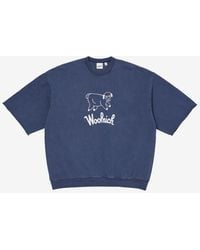Woolrich - Pure Cotton Short-Sleeved Sweatshirt With Printed Logo On The Chest And Back - Lyst