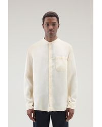 Woolrich - Garment-dyed Pure Linen Shirt With Band Collar White - Lyst