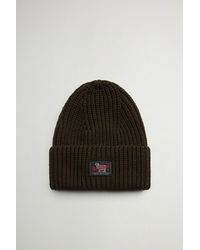 Woolrich - Geribbelde Muts Van Wolmix Met Patch Groen Grootte - Lyst