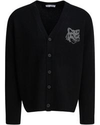 Maison Kitsuné - Wool Cardigan With Fox Head - Lyst