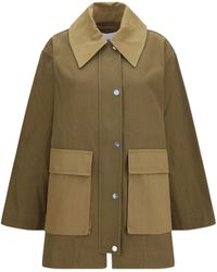 Ganni - Oversized Cotton Jacket Military - Lyst