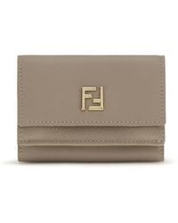 Fendi - Ff Mini Trifold Leather Wallet Taupe - Lyst