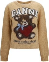 Ganni - Alpaca Graphic Crewneck Sweater Camel - Lyst