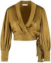 Zimmermann - 'Crop Wrap' Silk Blouse - Lyst