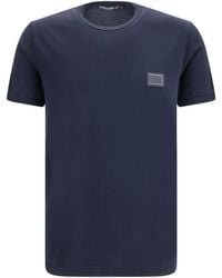 Dolce & Gabbana - Dolce & Gabbana Cotton T-Shirt With Logo Plaque - Lyst