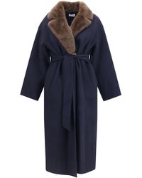 P.A.R.O.S.H. - Wool Coat With Fur Collar And Belt - Lyst