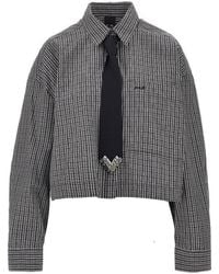 Pinko - Check Cropped Shirt With Necktie - Lyst