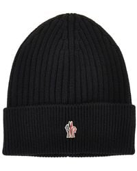 Moncler - Logo Patch Wool Beanie Hat - Lyst