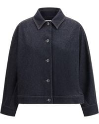 Max Mara Pure - Denim Print Jersey Jacket Blu Marino - Lyst