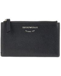 Emporio Armani - Grained Leather Card Holder With Logo - Lyst