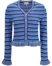 Ganni - Striped Cotton Cardigan - Lyst