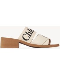 Chloé - Chloé Woody 45Mm Slides Linen Leather - Lyst