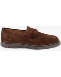 Tod's - Suede Loafers With Metal Logo - Lyst