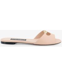 Dolce & Gabbana - Dolce & Gabbana Leather Sandals With Metal Dg Logo - Lyst