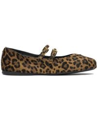 Prada - Leather Ballet Flats With Animal Print - Lyst