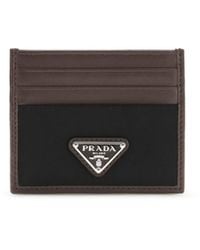 Prada - Leather And Fabric Card Holder - Lyst