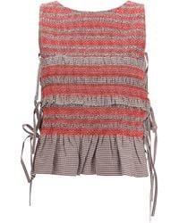 Ganni - Elastic Printed Top With Ruching And Side Ties - Lyst