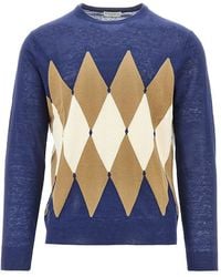 Ballantyne - Linen And Cotton Lozenge Sweater - Lyst