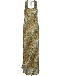 Ganni - Leopard Print Viscose Long Dress - Lyst