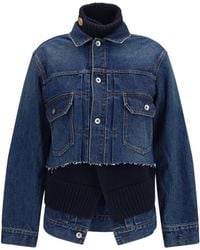 Sacai - Denim Jacket With Wool Knit Layer - Lyst