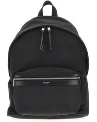 Saint Laurent - 'City' Canvas Backpack With Leather Details - Lyst