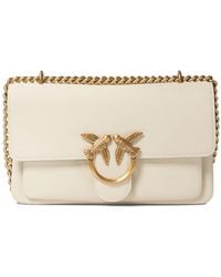 Pinko - Leather Shoulder Bag With Metal Love Birds Buckle - Lyst