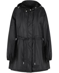 Moncler - Weteau' Nylon Midi Jacket With Hood And Ruffles - Lyst