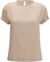 Brunello Cucinelli - Silk Blouse With Monili Chain T-Shirts & Jerseys - Lyst