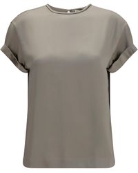 Brunello Cucinelli - Silk Blouse With Monili Chain - Lyst