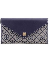 Tory Burch - Leather And T Monogram Fabric Wallet - Lyst