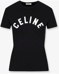 Celine - Cotton T-Shirt With Front Logo Print - Lyst