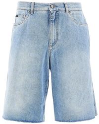 Dolce & Gabbana - Denim Shorts With Logo Plate - Lyst
