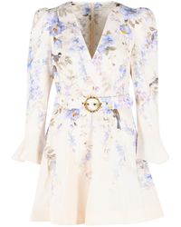 Zimmermann - 'Luna Plunge' Linen Mini Dress - Lyst