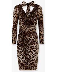 Dolce & Gabbana - Dolce & Gabbana Leopard Print Short Charmeuse Dress - Lyst