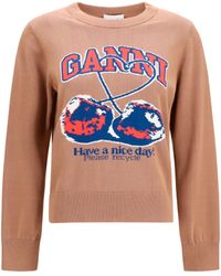 Ganni - Cherry-Print Cotton Sweater - Lyst