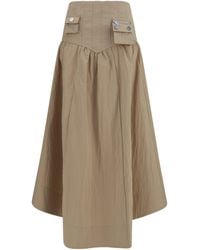 Ganni - Corset-Detail Ruched Midi Skirt Warm Sand - Lyst