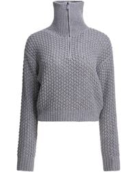 Max Mara - Wool Blend Half-zip Sweater Knitwear Grey - Lyst