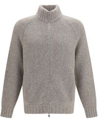 Brunello Cucinelli - High-Neck Cashmere And Silk Cardigan With Zip - Lyst