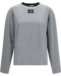 Miu Miu - Long-Sleeve Cotton T-Shirt - Lyst